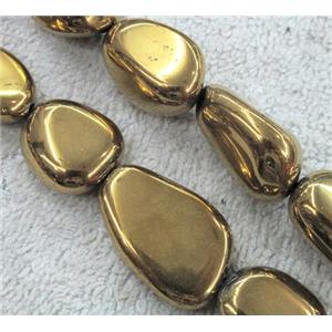 clear quartz beads, freeform, gold plated, approx 10-16mm