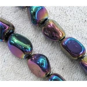 clear quartz beads, freeform, rainbow electroplated, approx 10-16mm
