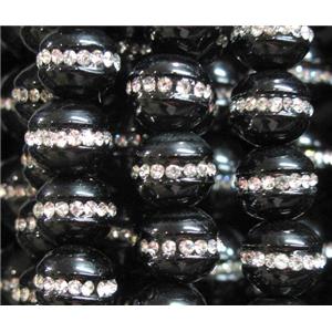 black onyx bead paved rhinestone, round, 14mm dia, approx 28pcs per st