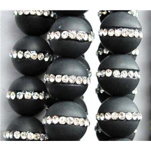 black onyx bead paved rhinestone, matte round, 12mm dia, approx 33pcs per st