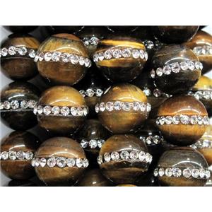 tiger eye bead paved rhinestone, round, 12mm dia, approx 33pcs per st