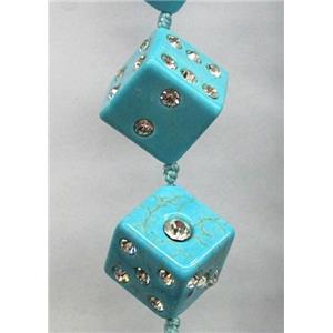 turquoise bead paved rhinestone, cube, 12x12x12mm