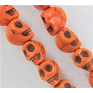 Turquoise skull beads, stability, dyed, orange, approx 13x18mm, 15 inches strand