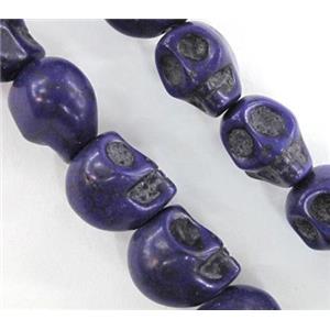 Turquoise skull beads, stability, dyed, purple, approx 13x18mm, 15 inches strand