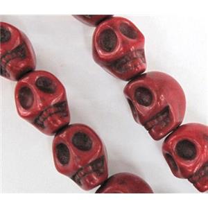 red synthetic Turquoise skull beads, approx 13x18mm, 15 inches strand