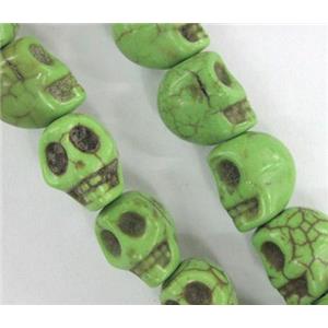 Turquoise skull beads, stability, dyed, green, approx 13x18mm, 15 inches strand