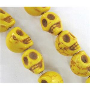 Turquoise skull beads, stability, dyed, yellow, approx 13x18mm, 15 inches strand