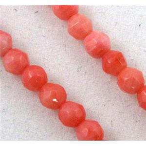 coral beads, pink, tiny, faceted round, approx 3mm dia, 15 inches