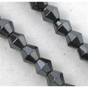 hematite beads, black, bicone, approx 4mm, 15 inches