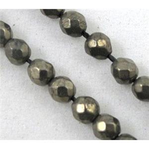 Pyrite beads, faceted round, approx 4mm, 15 inches