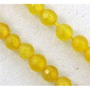 jade bead, tiny, faceted round, yellow, approx 2mm dia, 15.5 inches