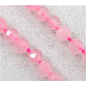 pink jade beads, tiny, faceted round, approx 2mm dia, 15.5 inches