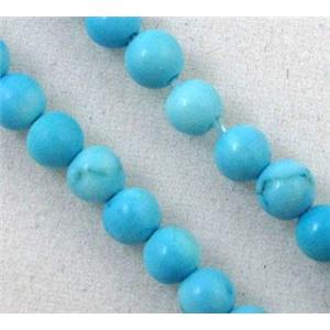 turquoise bead, tiny, round, blue, approx 3mm dia, 15.5 inches