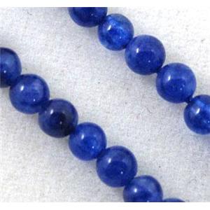 jade bead, tiny, round, deep blue, approx 2mm dia, 15.5 inches