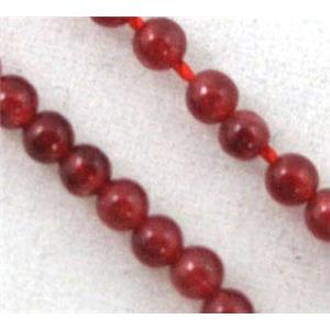 red jade beads, tiny, round, approx 3mm dia, 15.5 inches