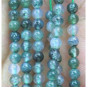 round tiny Moss Agate bead, green, approx 3mm dia, 130pcs per st