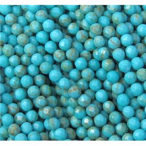 tiny turquoise beads, faceted round, blue, approx 3mm dia, 130pcs per st