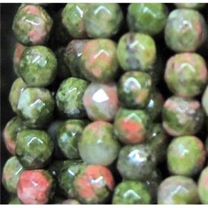 tiny unkite beads, faceted round, red, green, approx 3mm dia, 130pcs per st