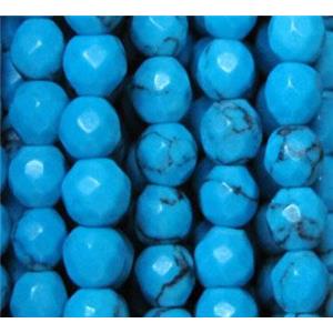 turquoise beads, tiny, faceted round, blue, approx 3mm dia, 130pcs per st