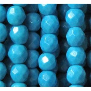 tiny turquoise beads, faceted round, blue, approx 3mm dia, 130pcs per st