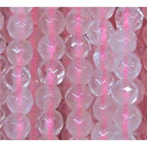 rose quartz beads, tiny, faceted round, approx 3mm dia, 130pcs per st