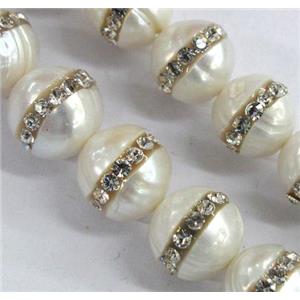 round pearl beads paved rhinestone, approx 10mm dia
