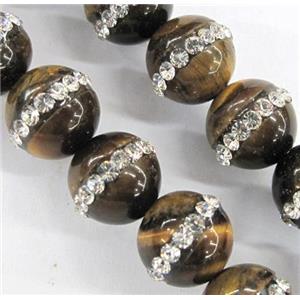 round tiger eye beads paved rhinestone, approx 10mm dia