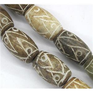 Chinese Jade Beads, barrel, carved, approx 10x20mm