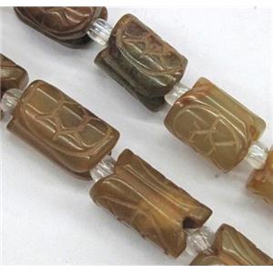 Chinese Jade Beads, coffee, carved, approx 8x15mm