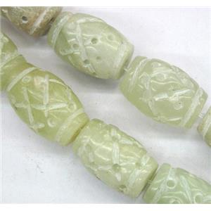 Chinese Jade Beads, barrel, white, approx 13x18mm