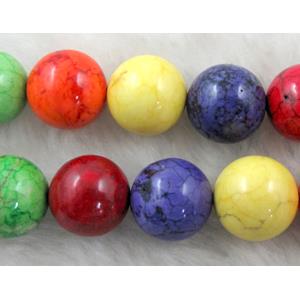 Dye Round Turquoise Beads， colorful, 16mm dia