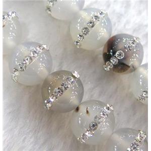 agate beads paved rhinestone, round, approx 12mm dia