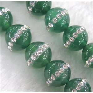 green Agate bead paved rhinestone, round, approx 12mm dia