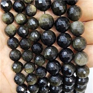 Mahogany Obsidian beads, faceted round, approx 10mm dia, 15.5 inches