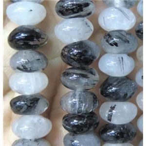black Rutilated Quartz beads, rondelle, approx 8x12mm