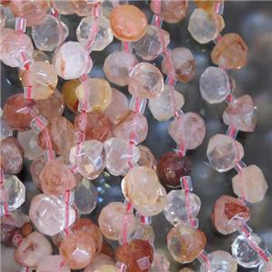 red Iron-Quartz bead, faceted teardrop, approx 7mm dia