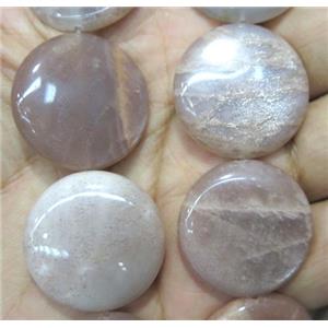 Sunstone beads, flat round, approx 20mm dia