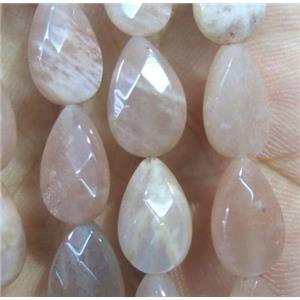Sunstone beads, faceted teardrop, approx 8x12mm