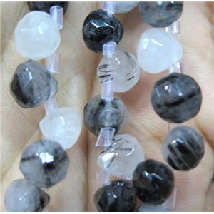 black Rutilated Quartz beads, faceted teardrop, approx 7x7mm