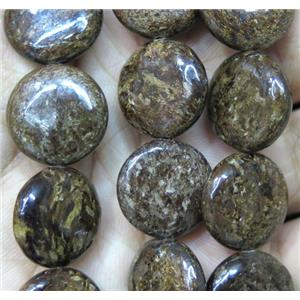 bronzite beads, flat-round, approx 16mm dia