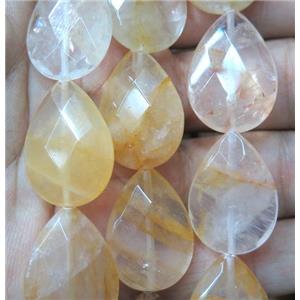 yellow Iron-Quartz beads, faceted teardrop, approx 18x25mm