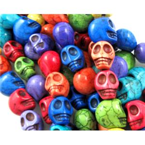 Turquoise Skull Charm, dye stabilize, mixed color, 10x12x12mm, approx 33pcs per st