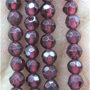 Red Garnet Beads, tiny, faceted round, approx 3mm dia