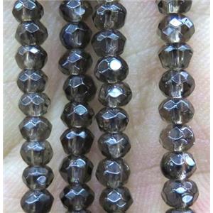 tiny Smoky Quartz Beads, faceted rondelle, approx 4mm dia