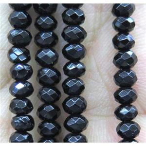 tiny onyx beads, black, faceted rondelle, approx 4mm dia