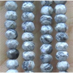 tiny grey Picture Jasper beads, faceted rondelle, approx 4mm dia