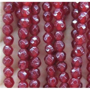 tiny red jade bead, faceted round, approx 4mm dia