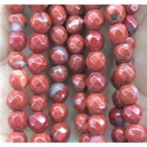 red jasper beads, faceted round, approx 4mm dia