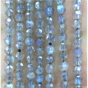 Tiny labradorite stone bead, faceted round, hand-cutting, AAA-Grade, approx 3mm dia, AAA grade
