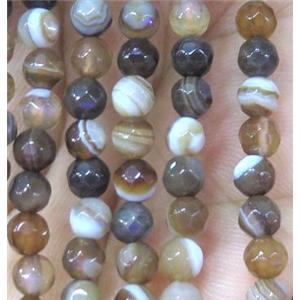 coffee striped agate beads, faceted round, approx 4mm dia